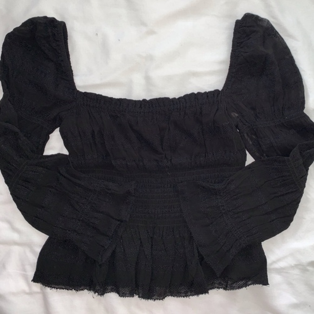NWT WILFRED/ARITZIA PUFF LONG SLEEVE LACE FABLE PEASANT BLOUSE BLACK Sz M